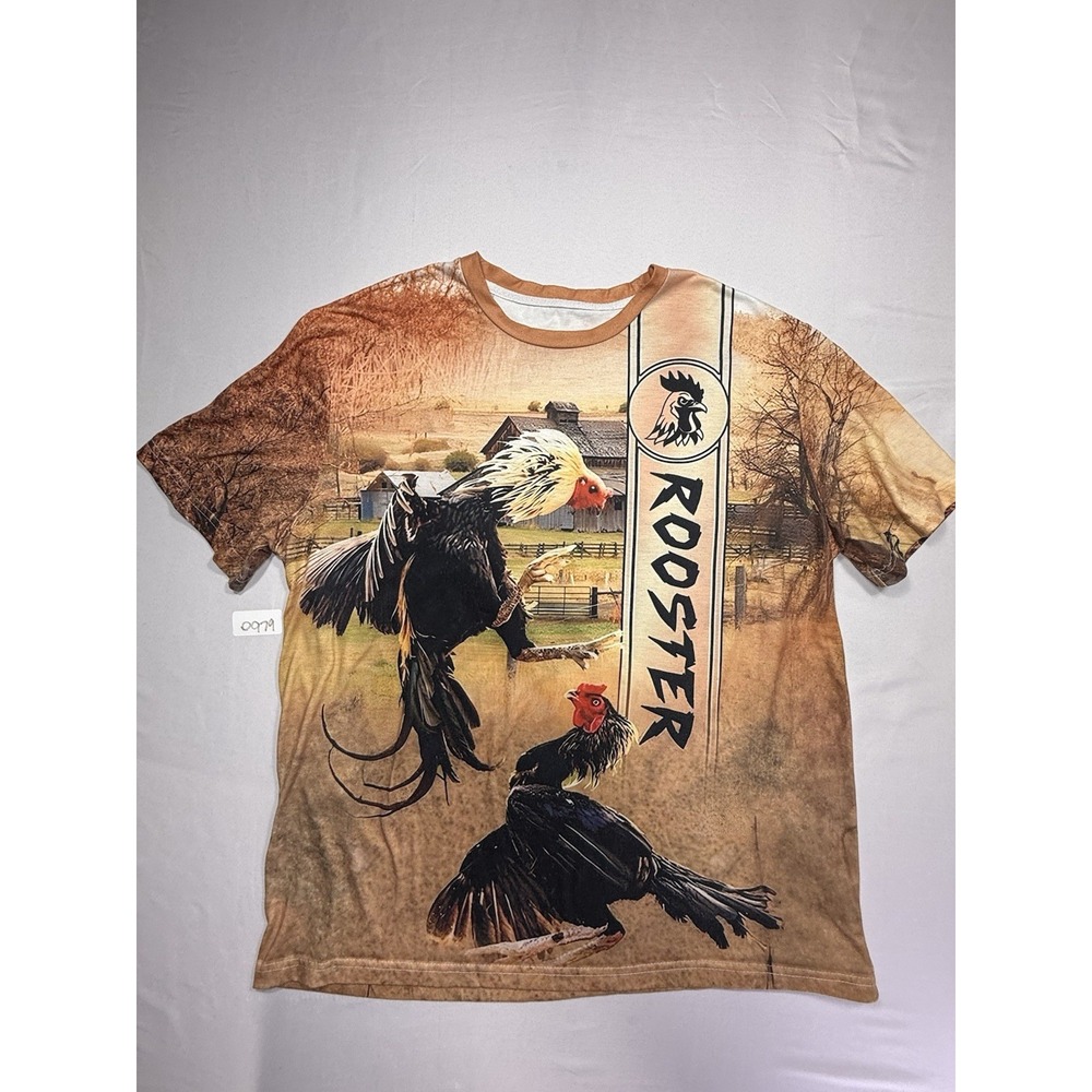 Men's Rooster Graphic Print Crew Neck Short Sleeve T-Shirt Multicolor 2XL